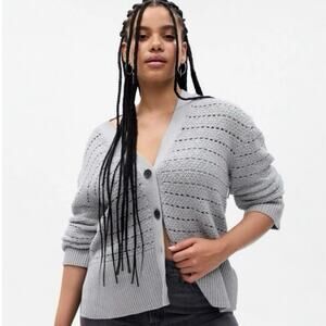 Gap 24/7 Split-Hem Crochet Cardigan Medium Gray Boho